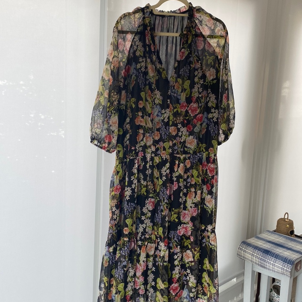 Zara black dress w floral print size M